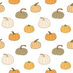 Seamless Pattern with Hand Drawn Pumpkin Design on White Background