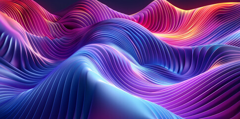Obraz premium 3d render of abstract background with colorful wavy lines on purple and blue colors
