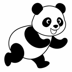 Cute panda running Silhouette white background.