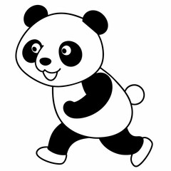 Cute panda running Silhouette white background.