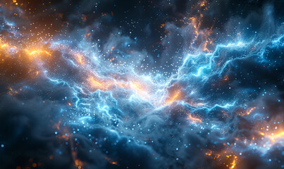 Fototapeta premium A galaxy illuminated by lightning strikes and sparkling stars, creating a mesmerizing celestial scene.