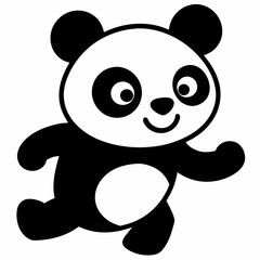 Cute panda running Silhouette white background.