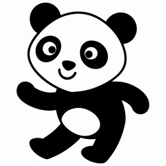 Cute panda running Silhouette white background.