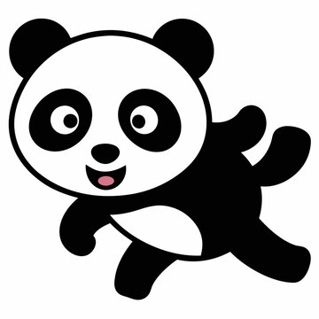 happy panda running black white clip art preview