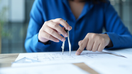Naklejka premium Architecture drawing on architectural Creative project business architecture building construction&nbsp;Industrial engineering