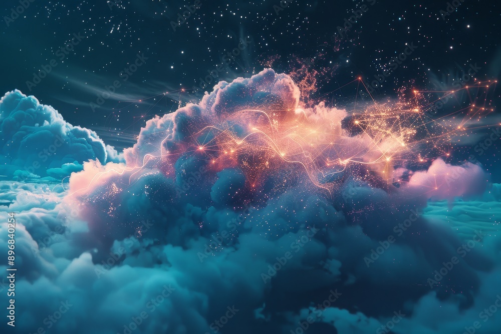Poster clouds moving across the starry night sky, creating a mesmerizing celestial display, experiment with