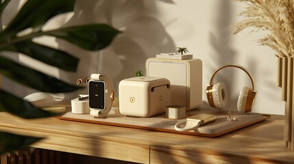  Elegant Modern Desk Setup, and Background White. AI-Generated image 
