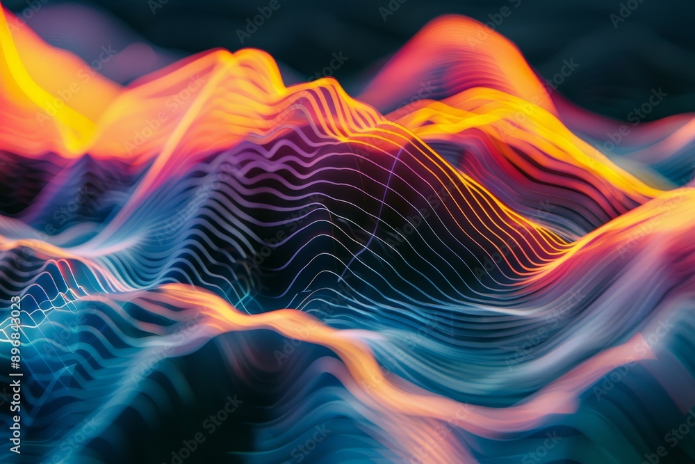 Poster Abstract representation of a wave of light in motion, showcasing a fluid and dynamic energy flow, Experiment with line charts to create a fluid and dynamic abstract background