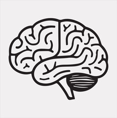 Obraz premium A Brain black & white silhouette vector on a white background