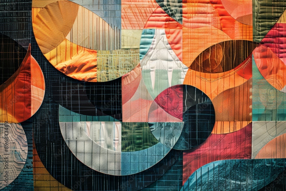 Poster a vibrant quilt displaying various colors and patterns is neatly hung on a wall, experiment with var