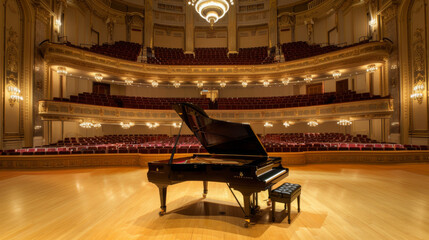 Carnegie hall stage with grand piano