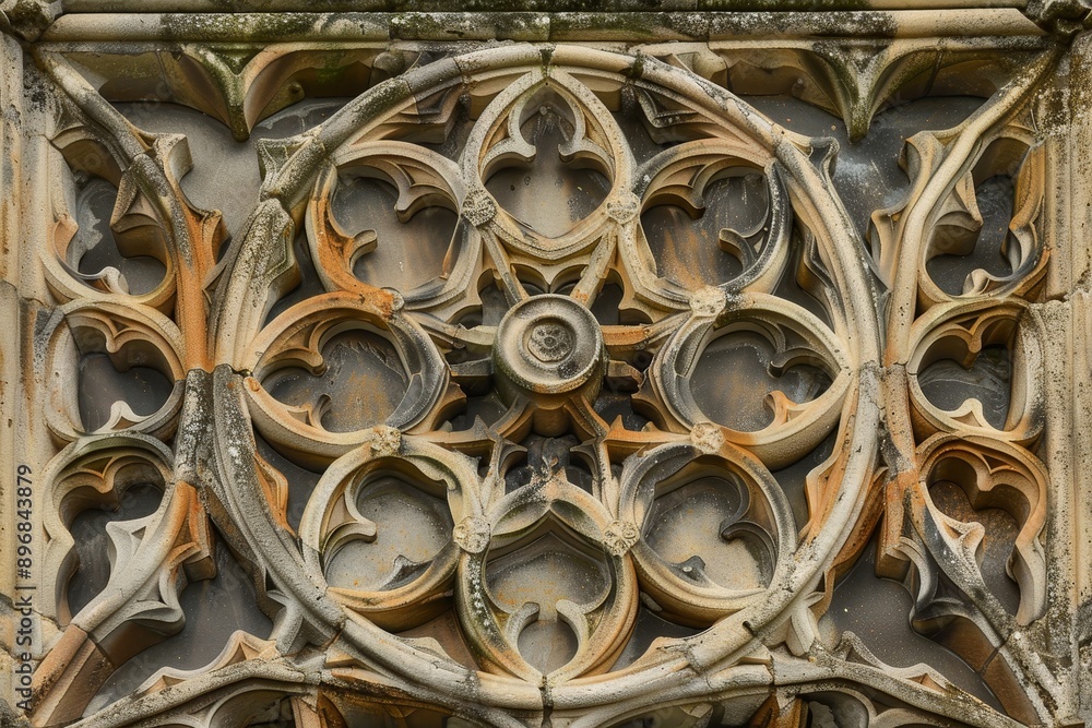 Poster detailed ornate design featuring intricate tracery and delicate adornments on the side of a building
