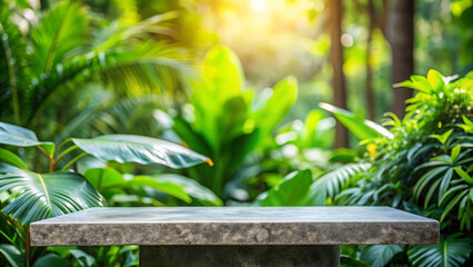Stone Table in Tropical Garden.