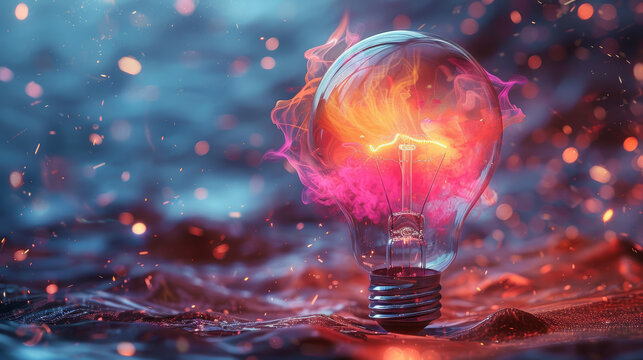 Light bulb with colorful smoke and bokeh