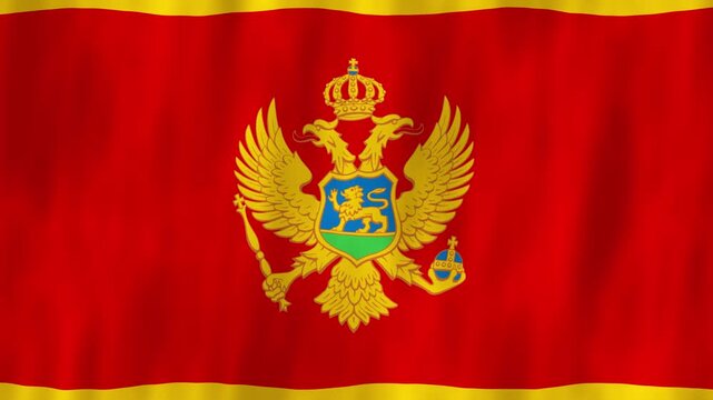 Montenegro Europe flag country animation 3D symbol design waving in wind movement national patriotism world culture emblem banner red yellow