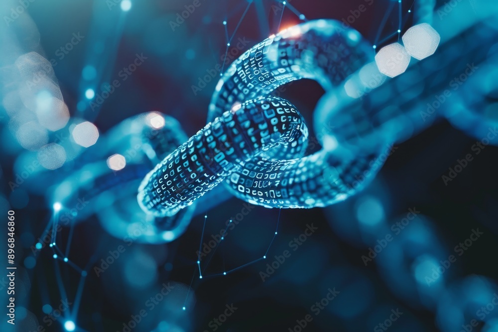 Poster a chain featuring interconnected dots symbolizing the complex network of blockchain technology, capt