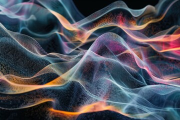 Obraz premium Vibrant waves of color blend and intertwine against a dark backdrop, Explore the concept of connectivity in tech through abstract wave forms