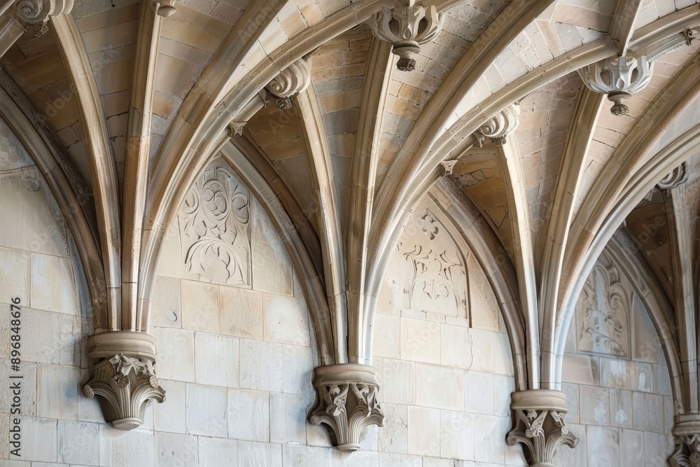 Poster pointed arches of a building are intricately decorated with ornate designs, explore the intricate de