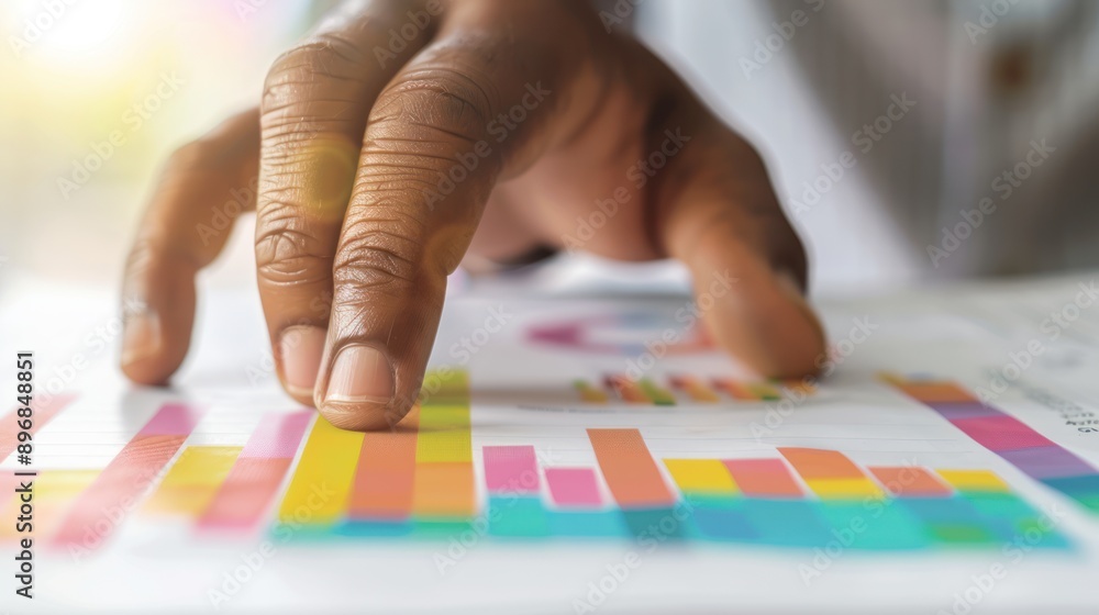 Aufkleber strategic business analysis concept with hands holding graph - business performance and metrics visu
