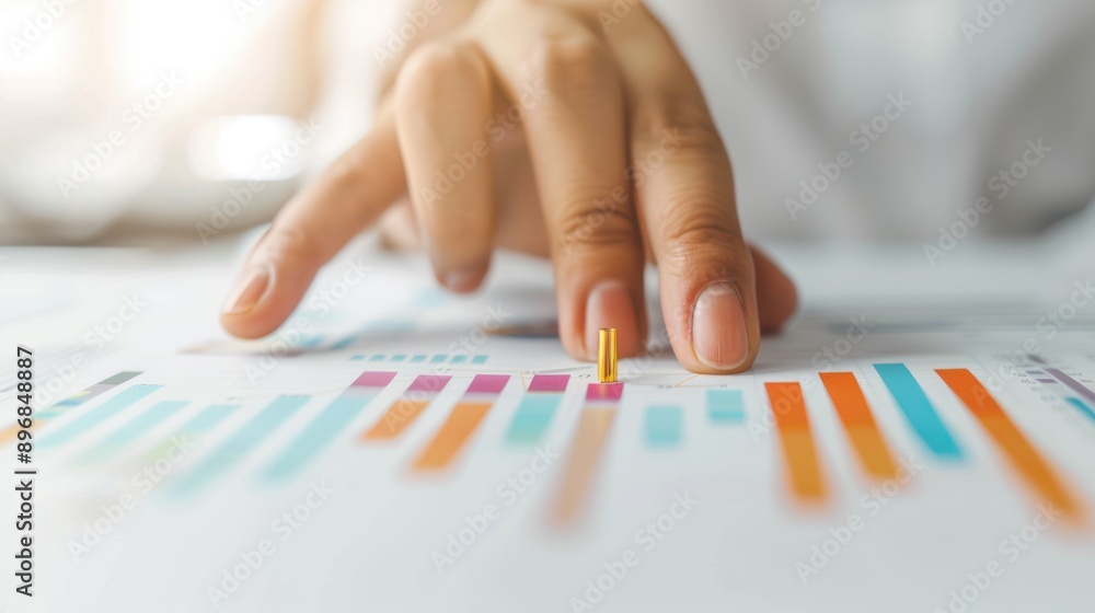 Poster analyzing business metrics: hand holding graph reflecting performance data, generative ai