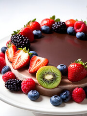 Obraz premium Chocolate sponge cake with colorful berries 