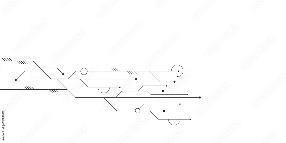 Poster abstract futuristic circuit board illustration in white background, circuit board with various techn