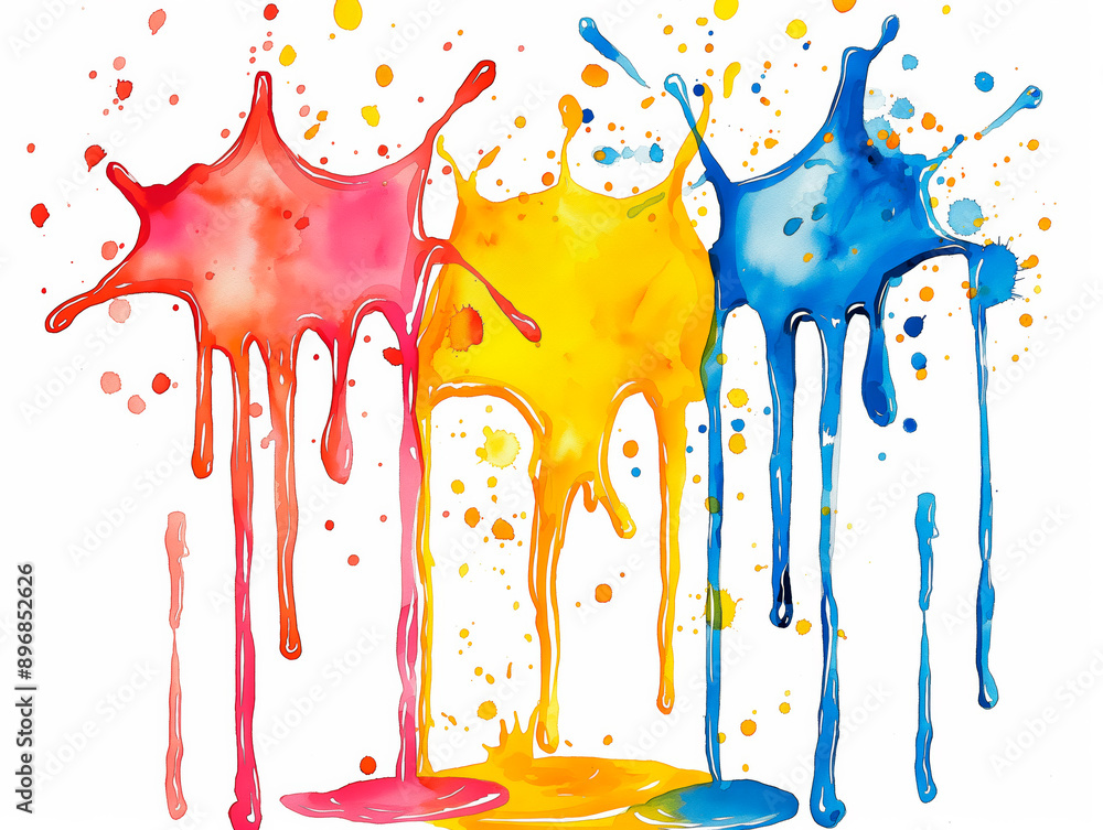 Aufkleber splattered colorful paint drips on a white background showcasing a creative concept. generative ai