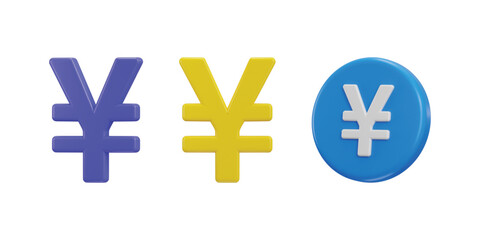 Yen symbol and coin icon set 3d rendering vector illustration