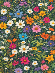 Wildflower meadow background with a colorful palette