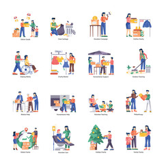 Fototapeta premium WebBundle of Welfare and Charity Flat Illustrations