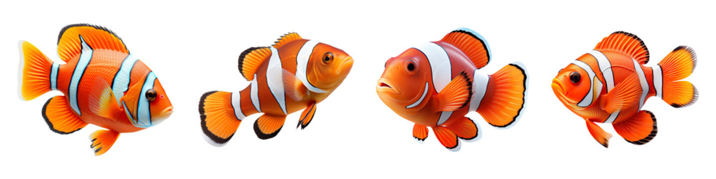 Collection of nemo sea fish isolated on transparent background