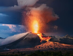 Fototapeta premium Volcanic lightning occurs due to static electricity generated by the collision of ash particles in the plume of an erupting volcano.