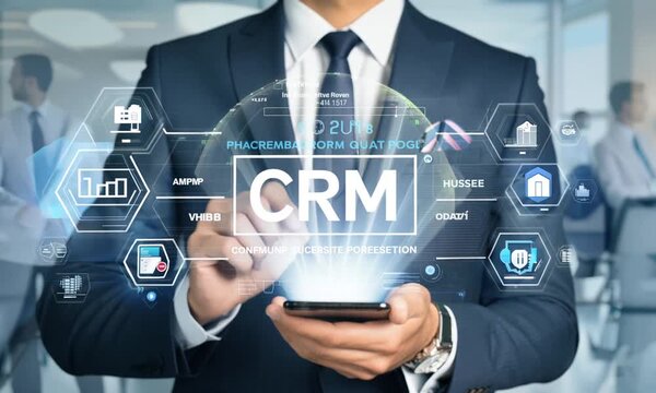 Customer Relationship Management Concept: Businessman Using Digital Tablet