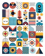 Abstract geometric shapes and icons. Brutal modern contemporary figure arch cloud vawe star oval spiral flower circle and other primitive elements. Swiss design aesthetic. Bauhaus memphis design.