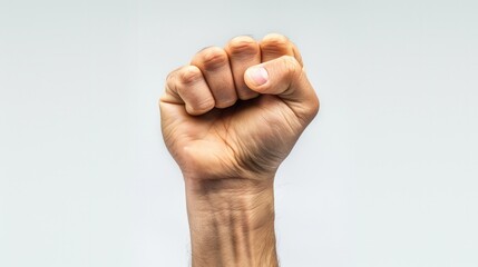 Clenched fist symbolizing strength and determination on a pure white background