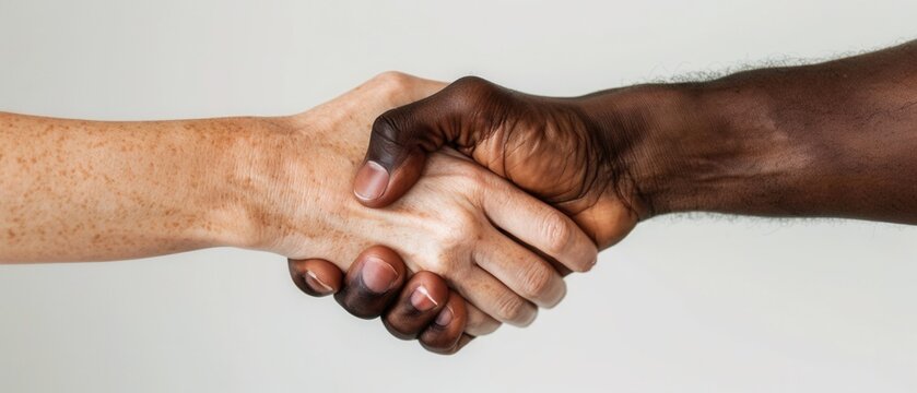 Hands holding each other showing unity and support on a white backdrop