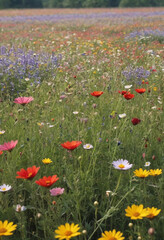 A field of wildflowers swaying gently in the breeze. 