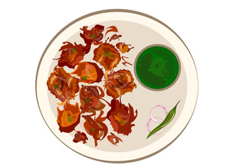 Kanda Bhaji, Onion Bhajiya, Pyaz ke Pakode, Onion fritters, indian fritters, veg fritters, pyaz pakode, pyaz bhajiya, indian breakfast, indian cuisine, indian fried food, green chilli chutney, snacks