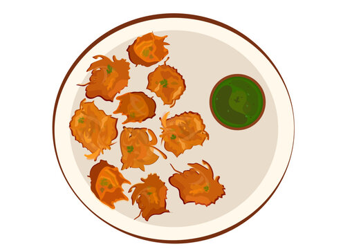 Kanda Bhaji, Onion Bhajiya, Pyaz ke Pakode, Onion fritters, indian fritters, veg fritters, pyaz pakode, pyaz bhajiya, indian breakfast, indian cuisine, indian fried food, green chilli chutney, snacks