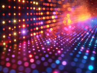 Obraz premium Colorful pixel background with neon lights and multicolored glowing dots. Digital illumination pattern of square pixels, mosaic glitter.