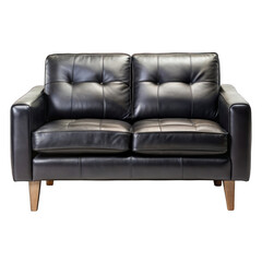 Fototapeta premium A black leather two-seater sofa isolated on transparent background