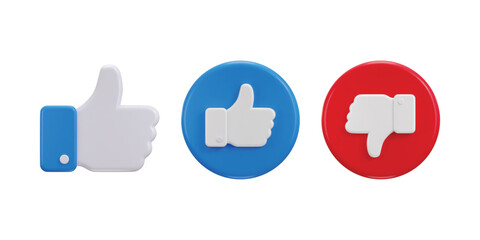 Thumbs up like and dislike icon set 3d rendering vector illustration