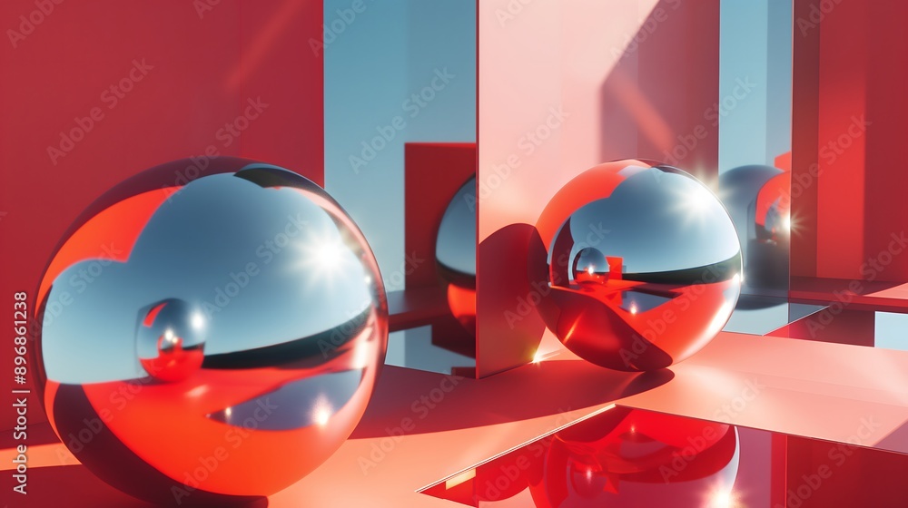 Poster 4. dynamic 3d geometric forms with reflections and shadows