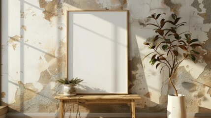 Mockup of a Blank Canvas Poster in a Rustic Room