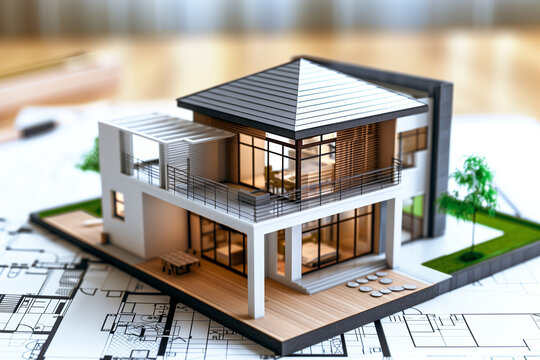 3d small house model on architecture floorplan created with 
