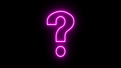 Glowing purple blinking neon question mark on alpha channel background. Flickering question mark sign