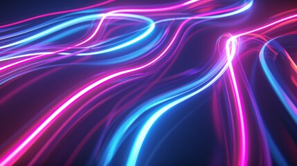Fototapeta premium Neon light trails on a dark background, abstract glowing lines. Futuristic and modern digital art concept
