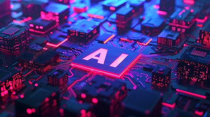 Futuristic Circuit Board Featuring Glowing AI Symbol for Technology Enthusiasts