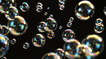 Colorful soap bubbles on a black background