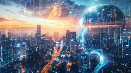 Obraz premium Futuristic Cityscape with Virtual Protective Barrier